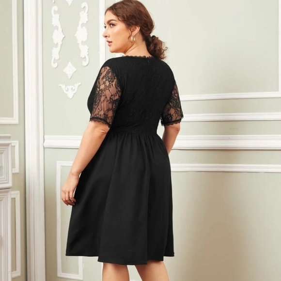 0X/XL - Plus Surplice Neck Lace Bodice Dress - Picture 2 of 6